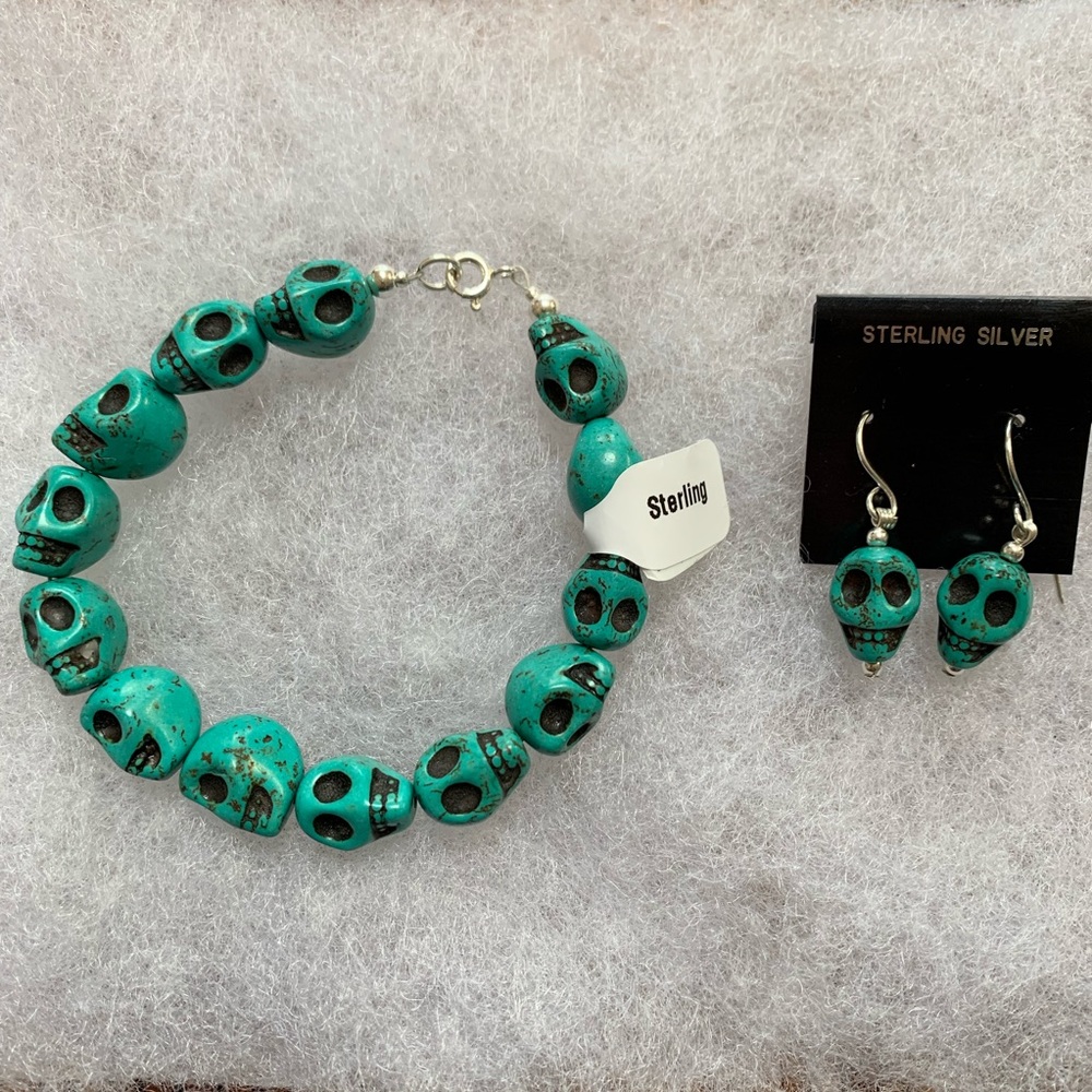 Turquoise skull bracelet and earring set